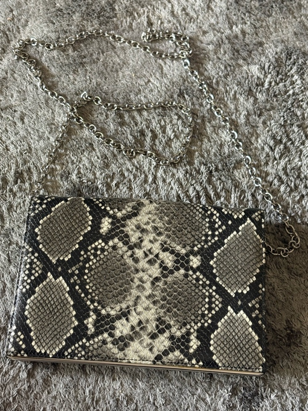 14th & Union Snake-Print Chain Crossbody in Black and Cream